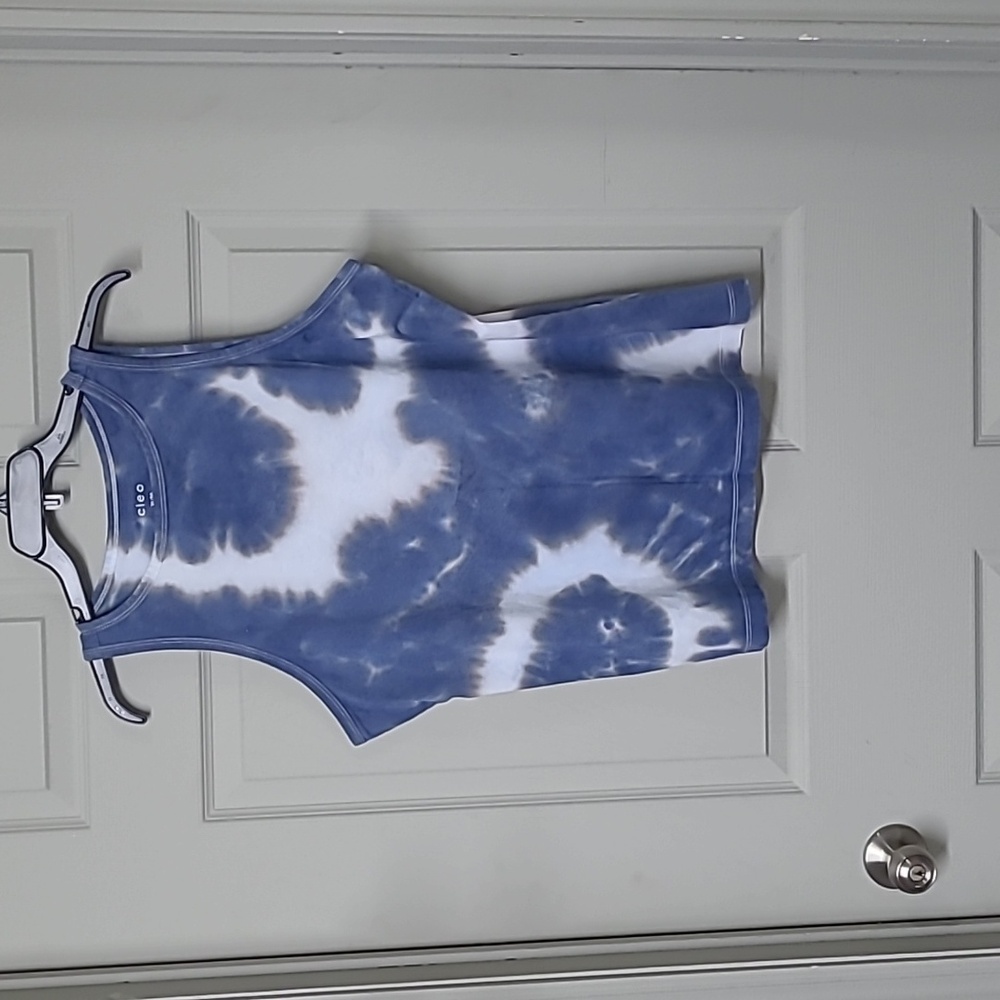 🩴Cleo Tank top Blue/Gray Tie- Dye 100% Cotton XL EUC